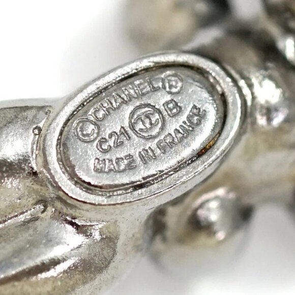 CHANEL CC Logo Rhinestone Pearl Flower Stud Earrings Silver Tone C21B Auth w/Box - Picture 5 of 16